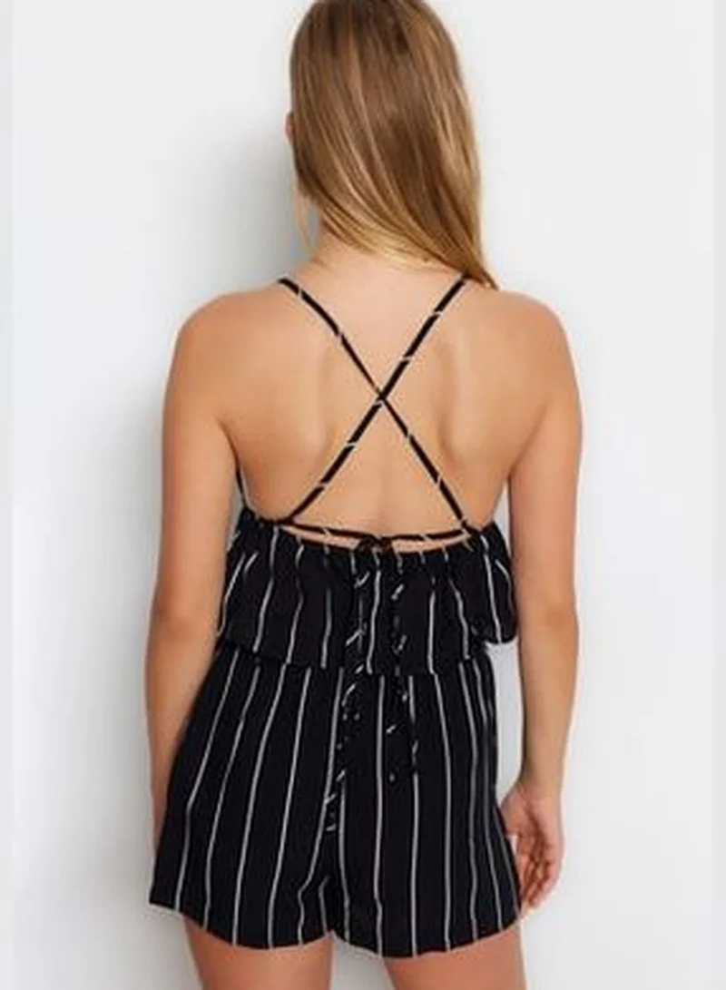 trendyol Black Striped Back Detailed Singlet-Shorts Woven Pajamas Set THMSS23PT00053