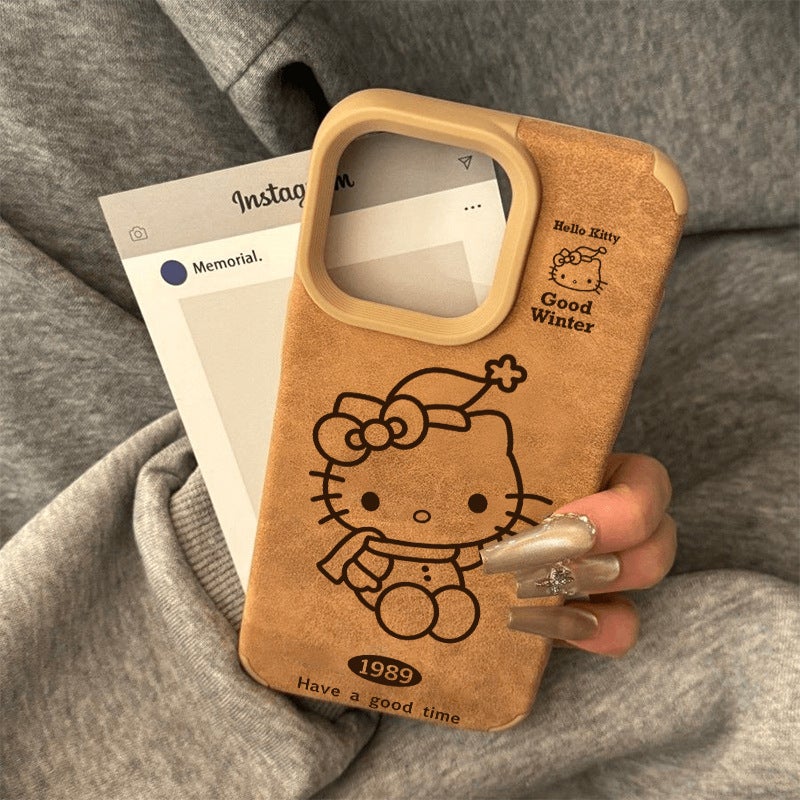 Brown Hello Kitty Suitable for Apple 15Promax Mobile Phone Case Iphone16 Cartoon 14Plus Leather 13/12 - Image 1