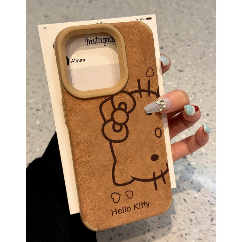 Brown Hello Kitty Suitable for Apple 15Promax Mobile Phone Case Iphone16 Cartoon 14Plus Leather 13/12 - Image 2