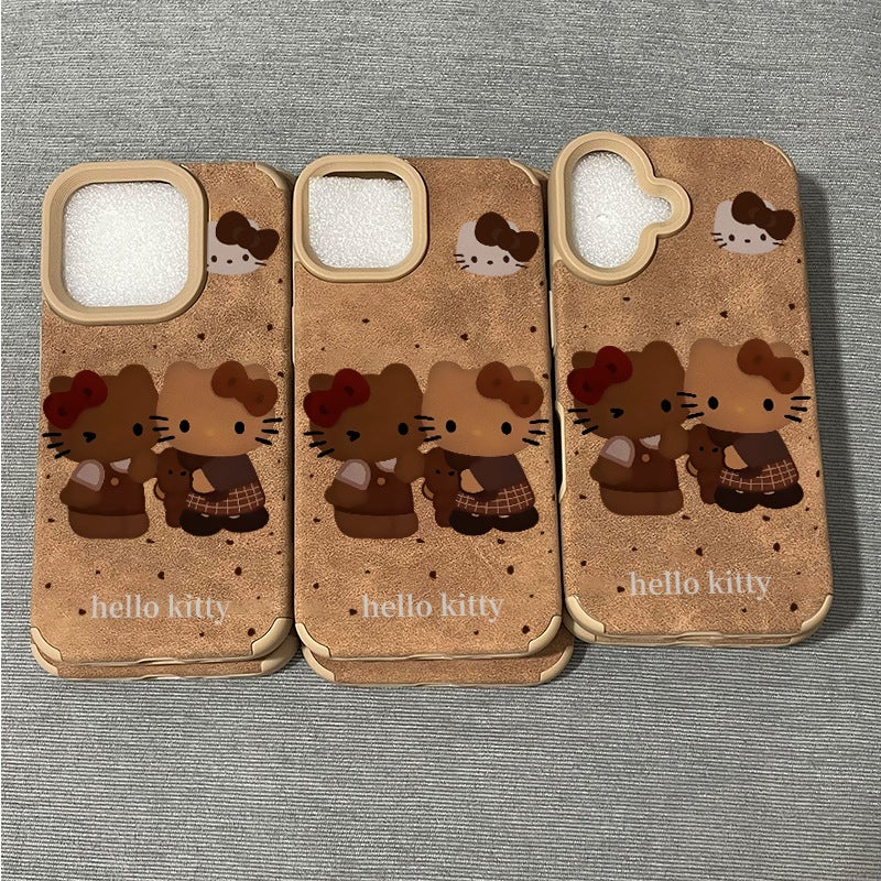 Brown Hello Kitty Suitable for Apple 15Promax Mobile Phone Case Iphone16 Cartoon 14Plus Leather 13/12 - Image 5