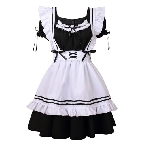 AGCOAH Anime Cosplay French Maid Costumes for Women Apron Fancy Dress 9PCS Set(L) - Image 4