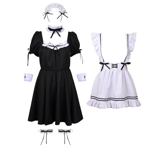 AGCOAH Anime Cosplay French Maid Costumes for Women Apron Fancy Dress 9PCS Set(L) - Image 2