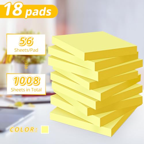 vipstar (18 Pack) Sticky Notes 3x3 in Yellow, Strong Adhesive, Clean Removal, Recyclable, Self-Stick Pads, Easy to Post for Home, Office, Notebook - Image 2