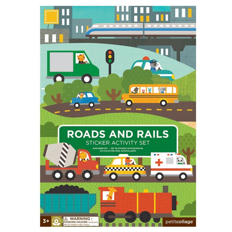 Petit Collage Giant Fold Out Activity Book Roads & Rails, Over 100 Reusable Stickers Ages 3+ - Image 5