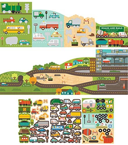 Petit Collage Giant Fold Out Activity Book Roads & Rails, Over 100 Reusable Stickers Ages 3+ - Image 2