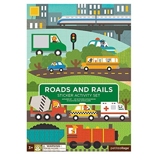 Petit Collage Giant Fold Out Activity Book Roads & Rails, Over 100 Reusable Stickers Ages 3+ - Image 1