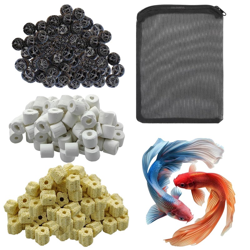 COLOURFUL - Aquarium Filter Media | Improved Water Quality & Healthy Fish Tanks | 10 Piece Bio Ball + 150g Yellow Flower Bacterial Ring + 150g White Ceramic Ring + Free 1 Net Bag (Combo-3) - Image 5