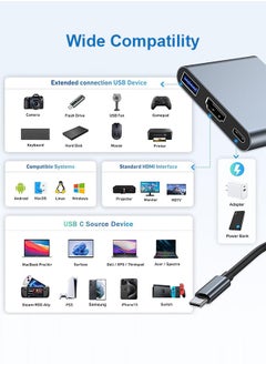 Tersely [3 in 1] USB C Hub,Type C to HDMI Adapter 4K@30Hz, Hub with 100W USB C PD Charging, 4K HDMI & USB 3.0 Port Type C HDMI Hub for iPad 2024,MacBook iPhone 16 Pro/Pro Max,Surface,S24,Pixel 9  - Image 2