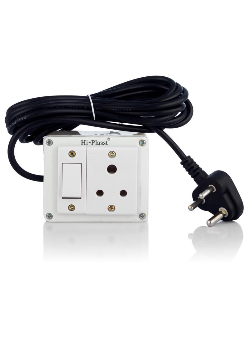 HI PLASST PINS N PLUGS HiPlasst 3pin Extension Board for Home Wall 11 with Long Cable 4 Yard Cord and 6 amps Plug Top Anchor Assembled Electrical Switch Box Bijli Board 6A230V  - Image 1