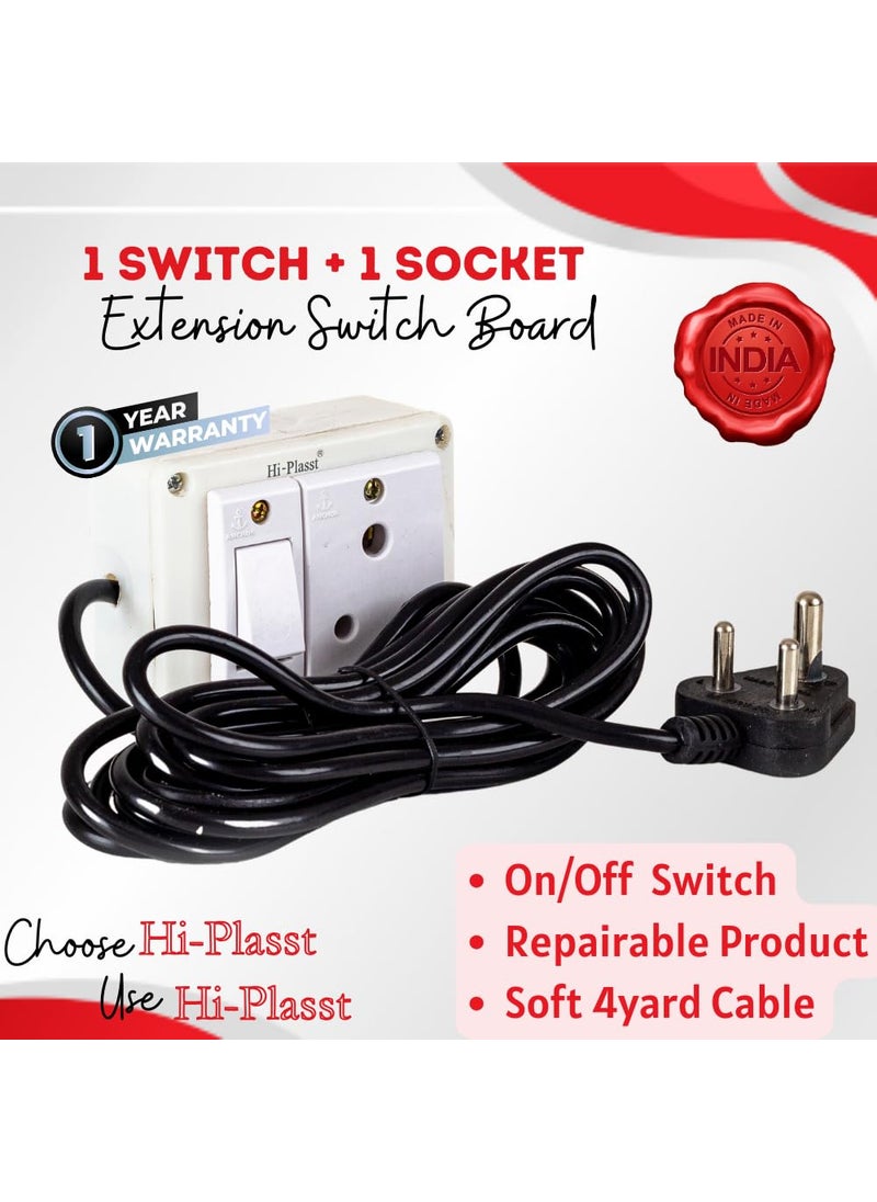 HI PLASST PINS N PLUGS HiPlasst 3pin Extension Board for Home Wall 11 with Long Cable 4 Yard Cord and 6 amps Plug Top Anchor Assembled Electrical Switch Box Bijli Board 6A230V  - Image 5