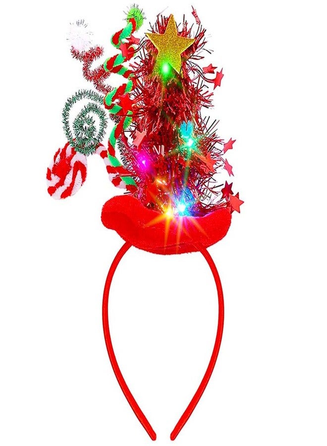 Zoestar Light Up Christmas Tree Hat Headband Xmas Glow Party Hair Accessories for Women (Red) - Image 1