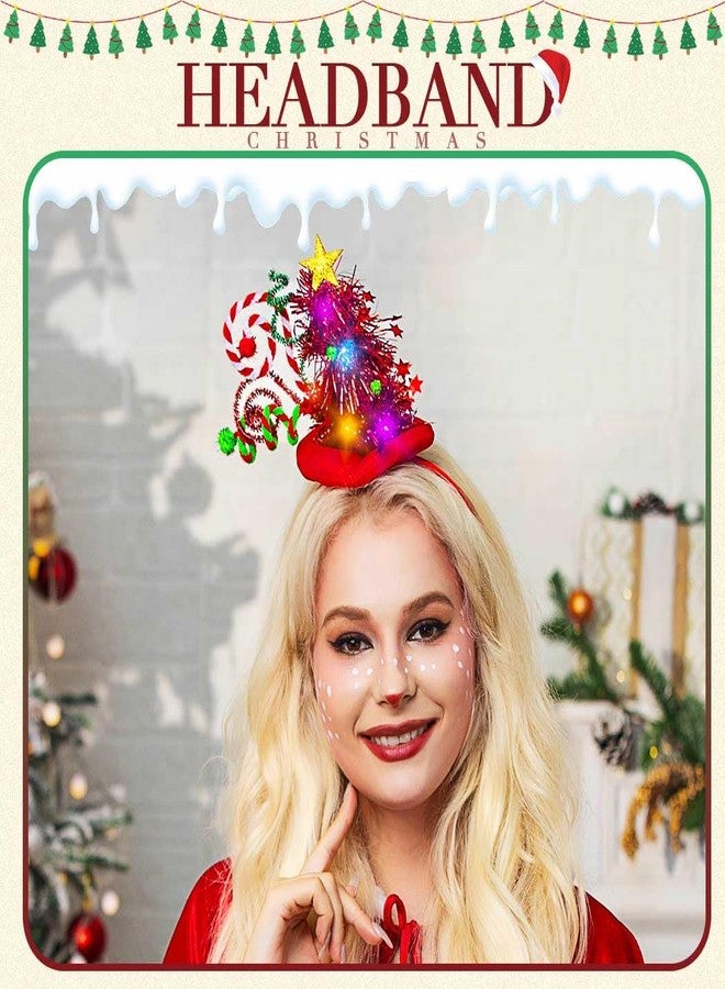 Zoestar Light Up Christmas Tree Hat Headband Xmas Glow Party Hair Accessories for Women (Red) - Image 4