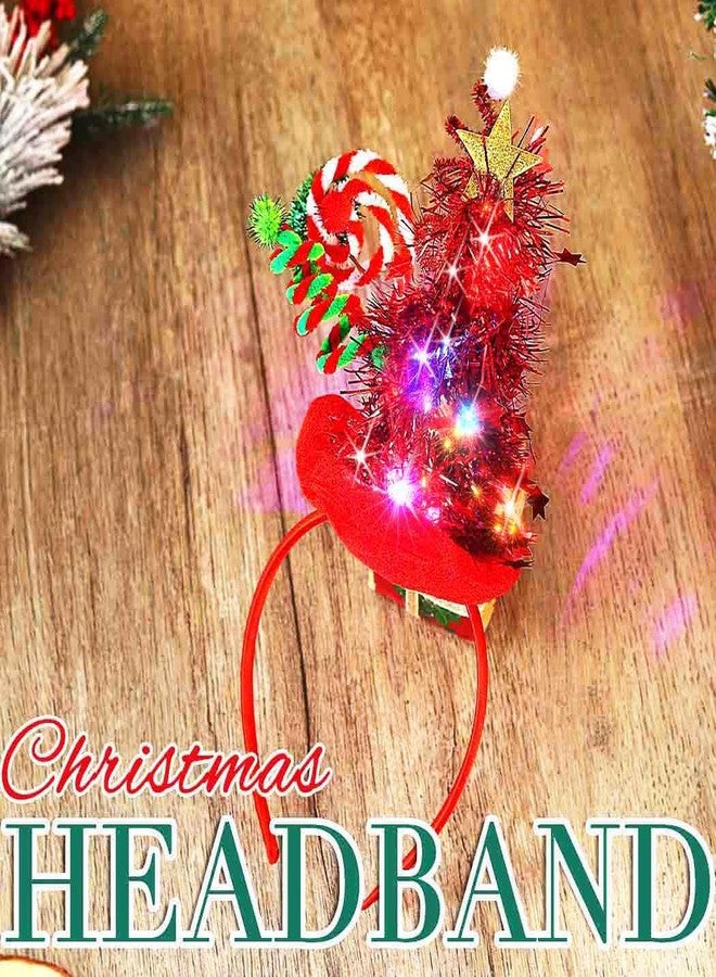 Zoestar Light Up Christmas Tree Hat Headband Xmas Glow Party Hair Accessories for Women (Red) - Image 3