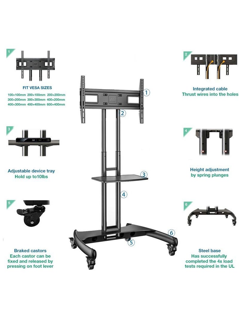 NB NORTH BAYOU Mobile TV Stand with Wheels for 32"-70" TVs – Lockable, Height Adjustable – Black - Image 4