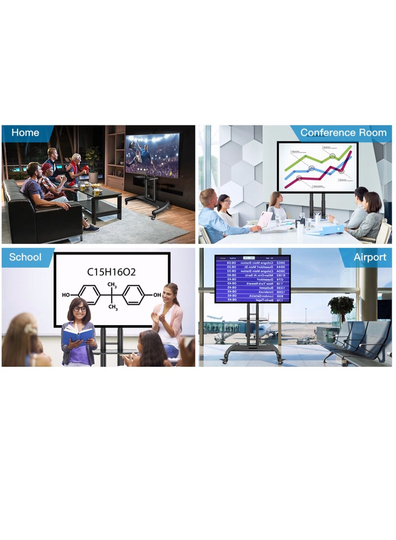 NB NORTH BAYOU Mobile TV Stand with Wheels for 32"-70" TVs – Lockable, Height Adjustable – Black - Image 3