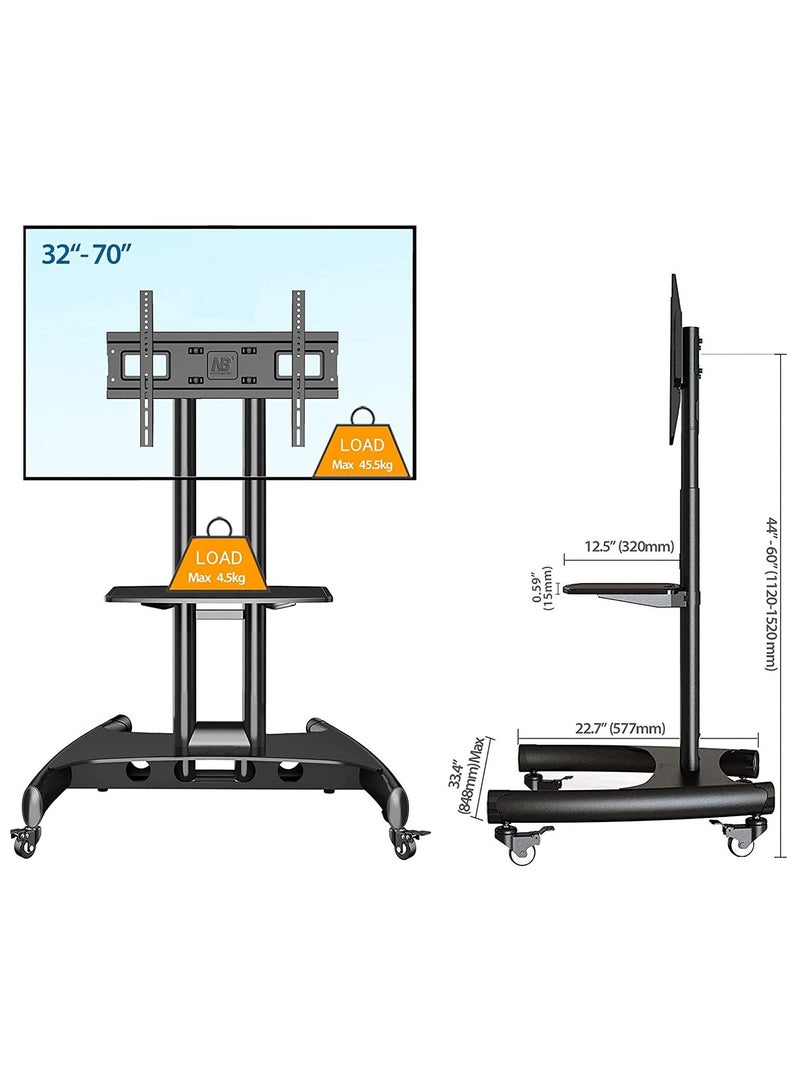 NB NORTH BAYOU Mobile TV Stand with Wheels for 32"-70" TVs – Lockable, Height Adjustable – Black - Image 2