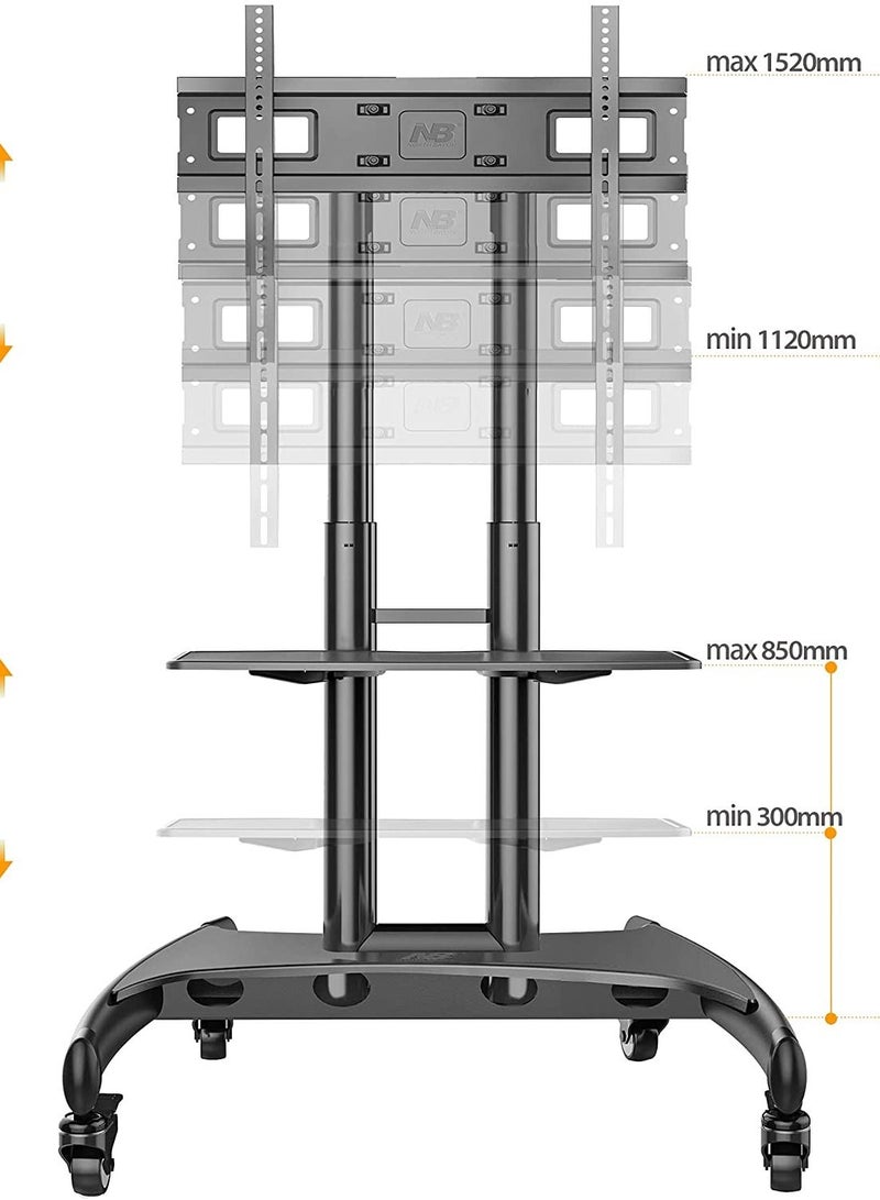 NB NORTH BAYOU Mobile TV Stand with Wheels for 32"-70" TVs – Lockable, Height Adjustable – Black - Image 5