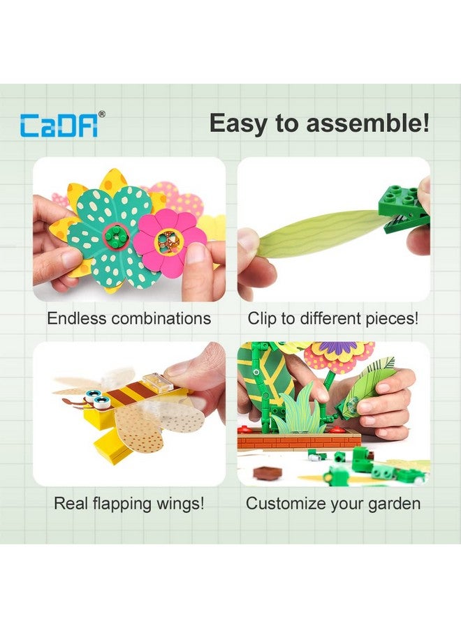 CaDA CaDA Flower Garden Building Toys, Paper & Brick 230 Pcs Flower Building Brick Kit with Flapping Bee Clip Brick Gift Toys for 6+ Year Old Girls Birthday, DIY STEM Gardening Building Set  - Image 4