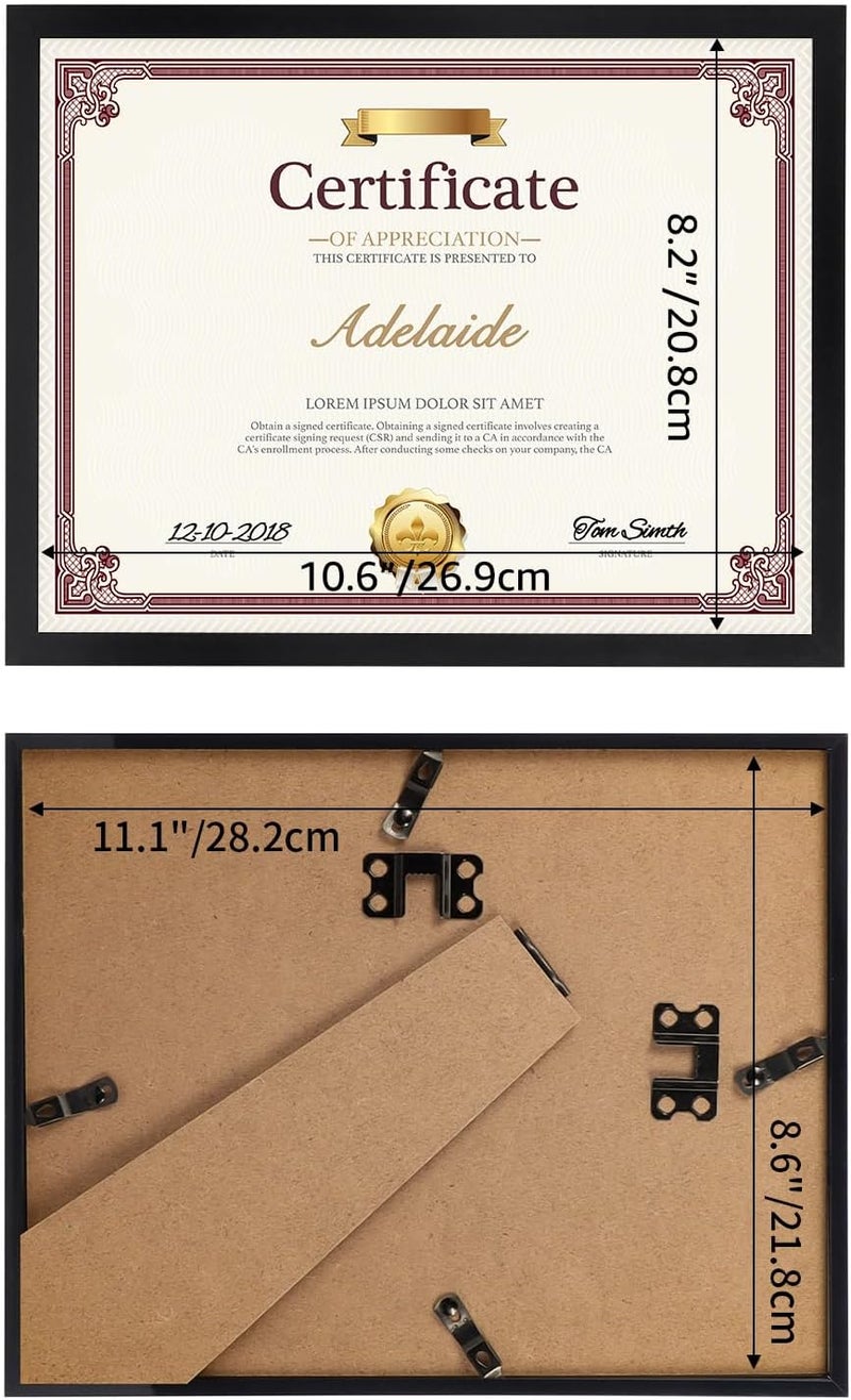 Lavezee 8.5x11 Picture Frame - Black Certificate Frame with High-Gloss Finish & HD PS Front Display 8.5 by 11 Diploma/Award/Document/Photo, Horizontal/Vertical for Wall/Tabletop - Image 4