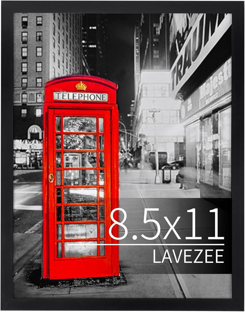 Lavezee 8.5x11 Picture Frame - Black Certificate Frame with High-Gloss Finish & HD PS Front Display 8.5 by 11 Diploma/Award/Document/Photo, Horizontal/Vertical for Wall/Tabletop - Image 1