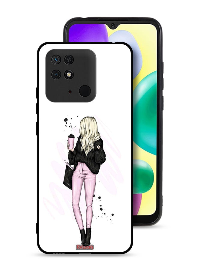 Tolwak Xiaomi Redmi 10C Protective Case Cover Girl Holding Coffee Cup Art - Image 1