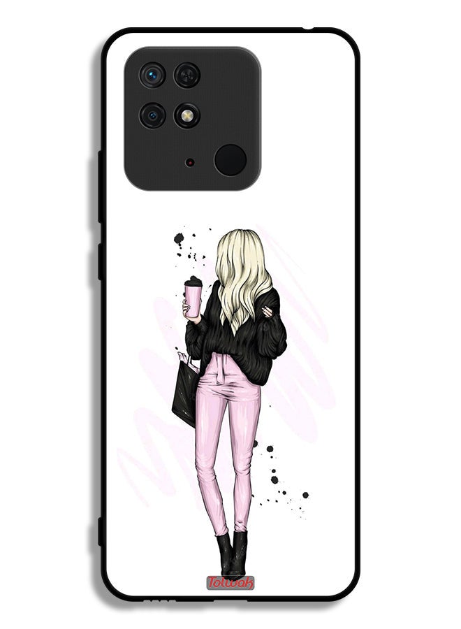 Tolwak Xiaomi Redmi 10C Protective Case Cover Girl Holding Coffee Cup Art - Image 2
