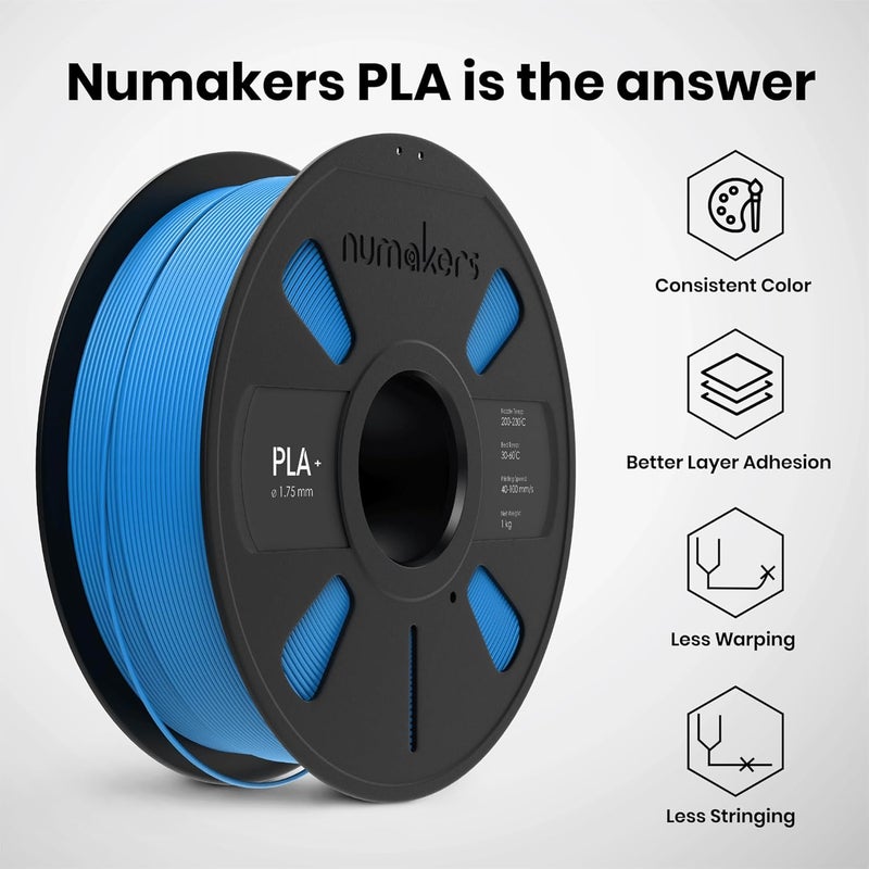 NUMAKERS PLA+ 3D Printer Filament, 1.75mm, Dimensional Accuracy +/- 0.03 mm, 1 kg Spool (2.2 lbs), Compatible with Most FDM Printers (Light Blue) - Image 4