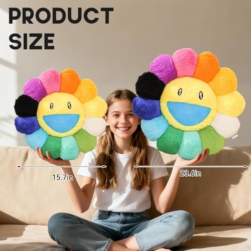 SHINUOER Flower Pillow,Colorful Flower Shaped Throw Pillow,Smiley Face Floor Cushions,Cute Sunflower Plush Pillows,Cute Plushie Room Decor,Decorative Pillows for Bed,Couch,Sofa,Car (Colorful,15.7In) - Image 4
