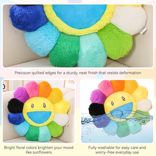 SHINUOER Flower Pillow,Colorful Flower Shaped Throw Pillow,Smiley Face Floor Cushions,Cute Sunflower Plush Pillows,Cute Plushie Room Decor,Decorative Pillows for Bed,Couch,Sofa,Car (Colorful,15.7In) - Image 3
