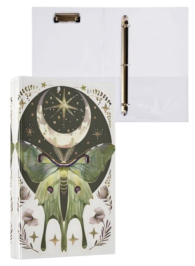 BOENLE 3 Ring Binder Moth Moon Art 1.5" Round Ring Binders View Binder with 200 Sheet for Women Men Office Kids School Supplies, 1 Pack - Image 1