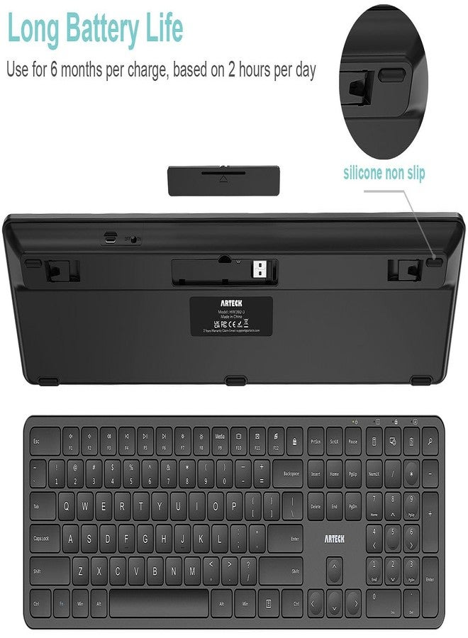 Arteck 2.4G USB Wireless Keyboard Ultra Slim Full Size Keyboard with Numeric Keypad and Media Hotkey for Computer/Desktop/PC/Laptop/Surface/Smart TV and Windows 11/10 - Image 4