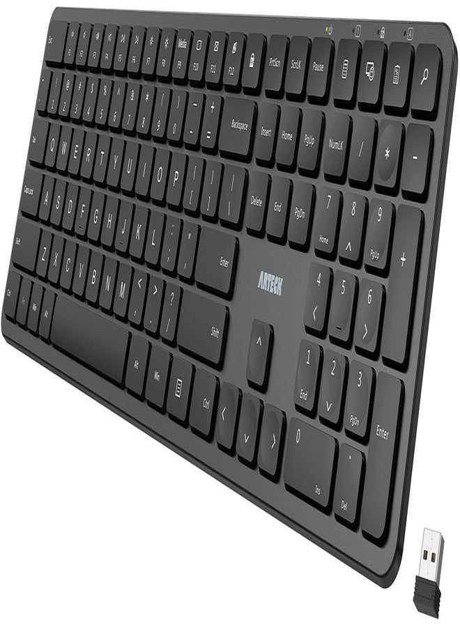Arteck 2.4G USB Wireless Keyboard Ultra Slim Full Size Keyboard with Numeric Keypad and Media Hotkey for Computer/Desktop/PC/Laptop/Surface/Smart TV and Windows 11/10 - Image 1