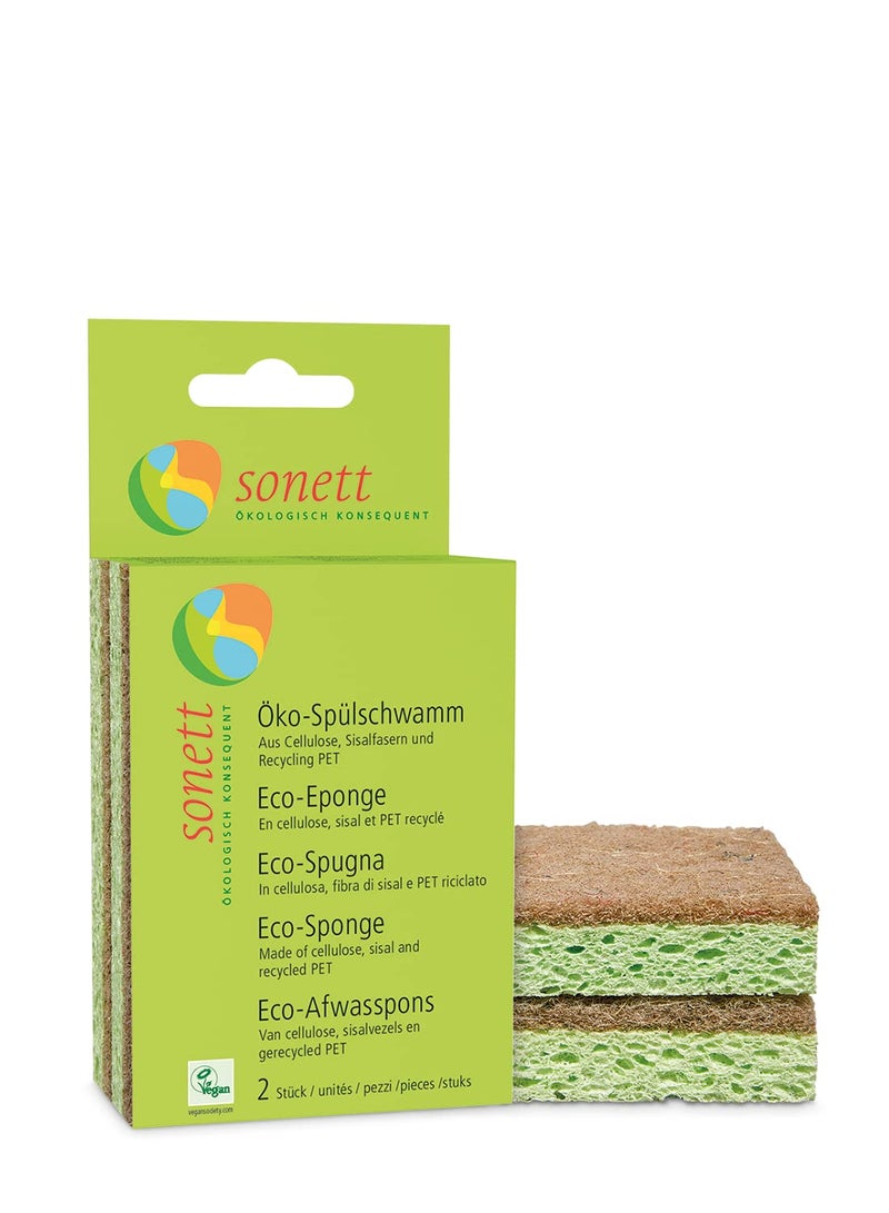 sonett Sonett Eco Washing Up Sponge Suitable for Sensitive Glasses Stainless Steel and Surfaces with Lotus Effect 2 Pack 