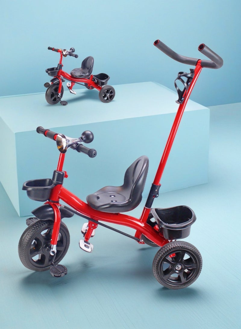 Storage Basket & Parental Push Handle Kids Tricycle Baby Ride-On Bicycle Toy Color Options: Grey, Red, Pink - Image 1