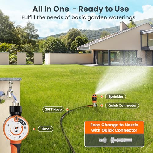 Giraffe Tools Garden Hose 58 Water Hose Heavy Duty Flexible Lightweight Hybrid Hose with Swivel Handle with Water Timer Nozzle and Yard Sprinkler 25ft Male to Female Fittings Burst 600 PSI - Image 3