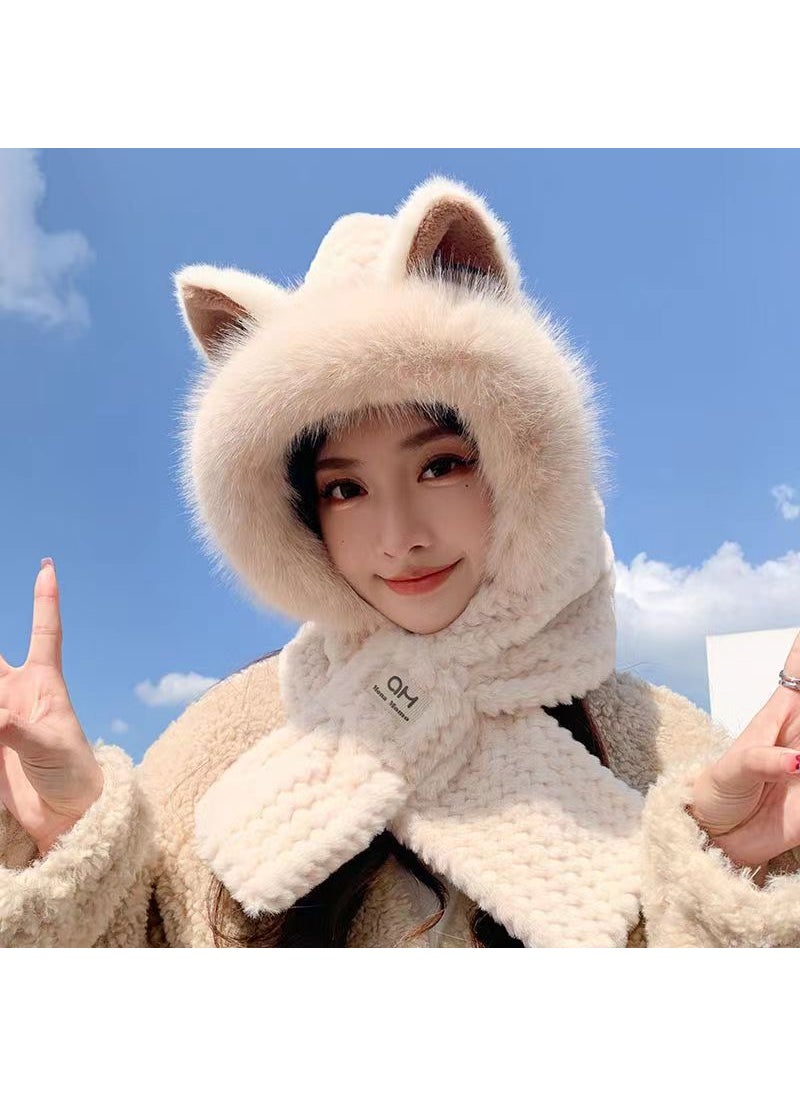 Generic - Winter Fleece Fox Ear Hat Scarf Set for WomenWhite White - Image 1