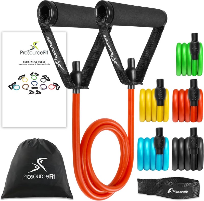 ProsourceFit Tube Resistance Bands Set with Handles and Door Anchor - 2-20 LB for Full-Body Workouts - Image 1