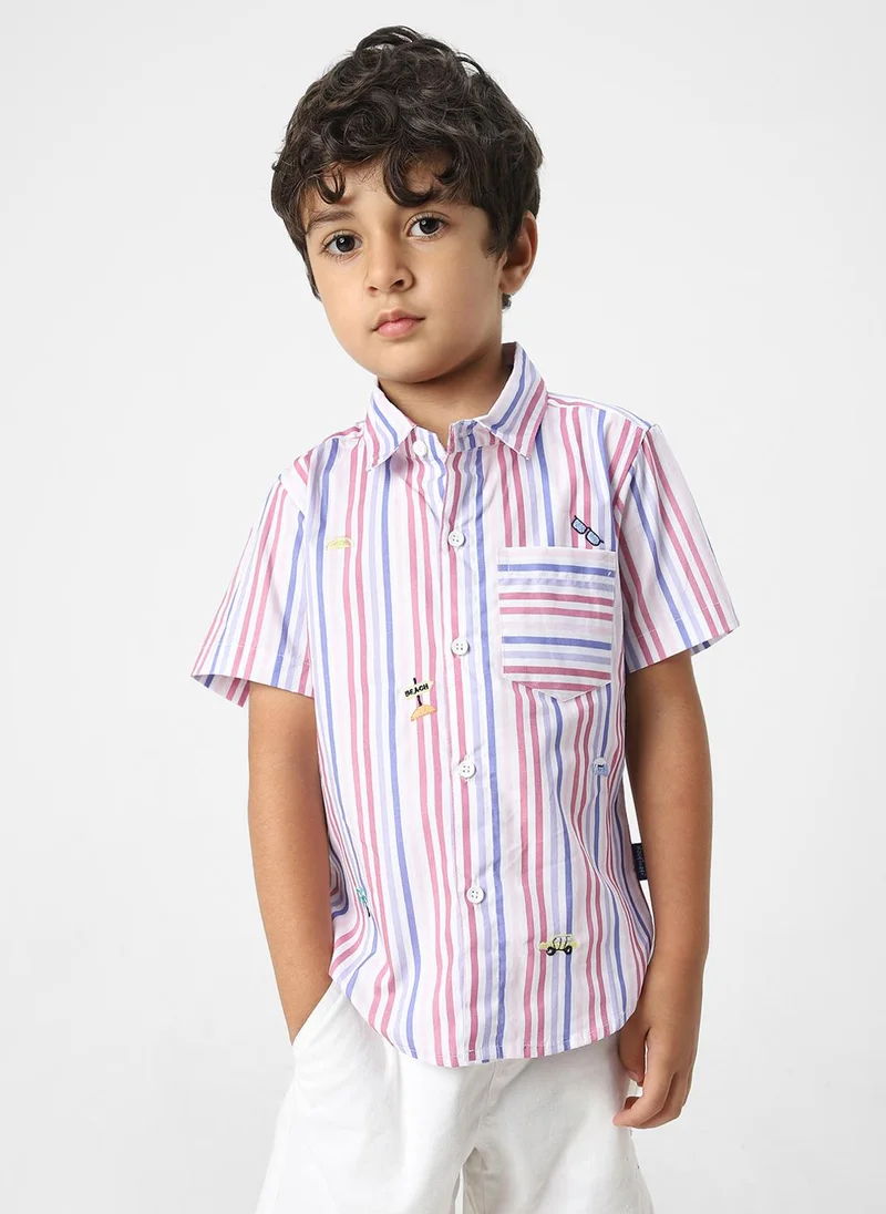 Nautinati  Nautinati Boys' Stripe Embroidered Shirt and Shorts  | Best Price UAE