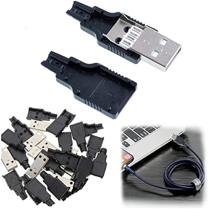 SEMINISMAR USB 2.0 CONNECTOR TYPE A 4 PIN, USB SOLDER CONNECTOR, USB 2.0 TYPE CONNECTOR, FEMALE USB 2.0 TYPE A, MALE CONNECTOR ADAPTER, USB CONNECTOR, MALE FEMALE USB CONNECTOR, 20 PIECES - Image 1