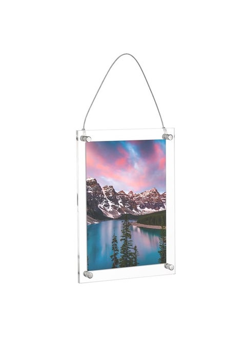 5x7 inch Clear Acrylic Photo Frame - Tabletop/Hanging Picture Frame with Holder and Hanging Rope, Thick Frameless Block Display Stand