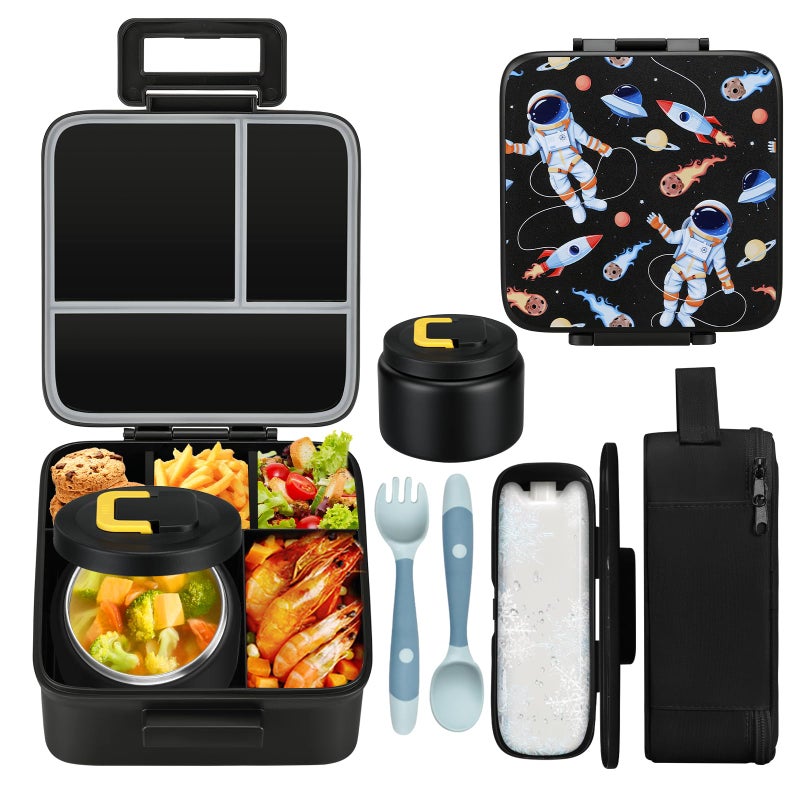 MAISON HUIS Bento Lunch Box with 8oz Soup Thermo, 5-Compartment Leak-Proof Container, Thermo Hot Food Jar and Insulated Lunch Bag, BPA Free,Travel, School - Image 1