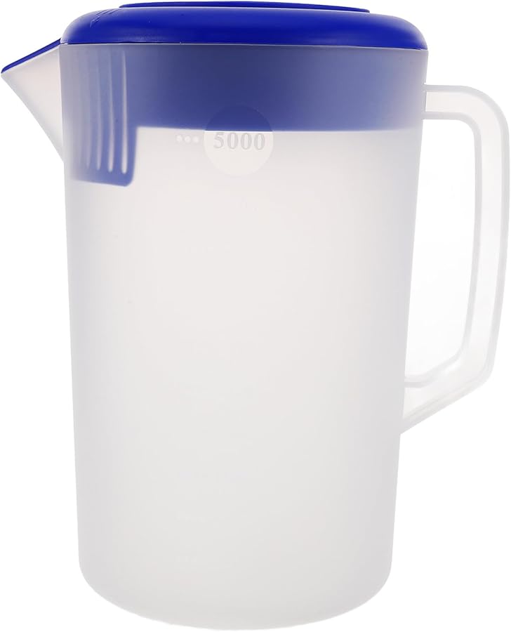 Large Capacity 5L Plastic Water Jug with Lid Frosted Surface Dustproof Cover for Iced Drinks Juice Serving - Image 1