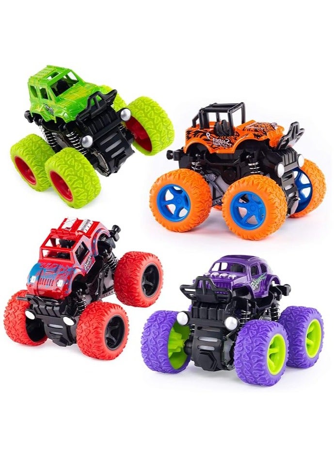 4 Pack Monster Truck Toys - Friction Powered Push and Go Toy Cars, Inertia Car Toy Set Stunt Toy Vehicles - Image 1