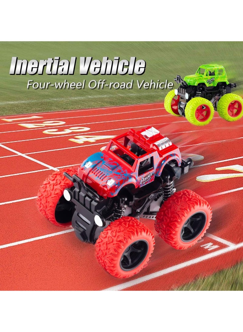 4 Pack Monster Truck Toys - Friction Powered Push and Go Toy Cars, Inertia Car Toy Set Stunt Toy Vehicles - Image 2