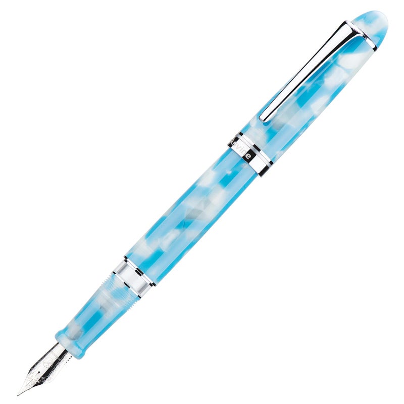 Asvine P50 Piston Fountain Pen Sky Blue Resin, Medium Nib Silver Trim Smooth Writer Collection with Pen Case Gift Set - Image 5