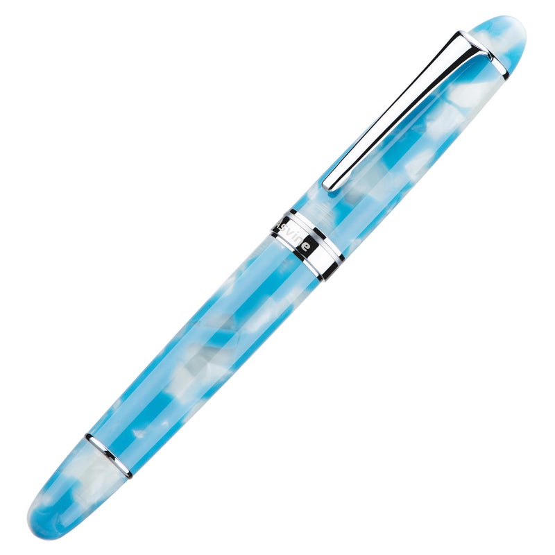 Asvine P50 Piston Fountain Pen Sky Blue Resin, Medium Nib Silver Trim Smooth Writer Collection with Pen Case Gift Set - Image 4
