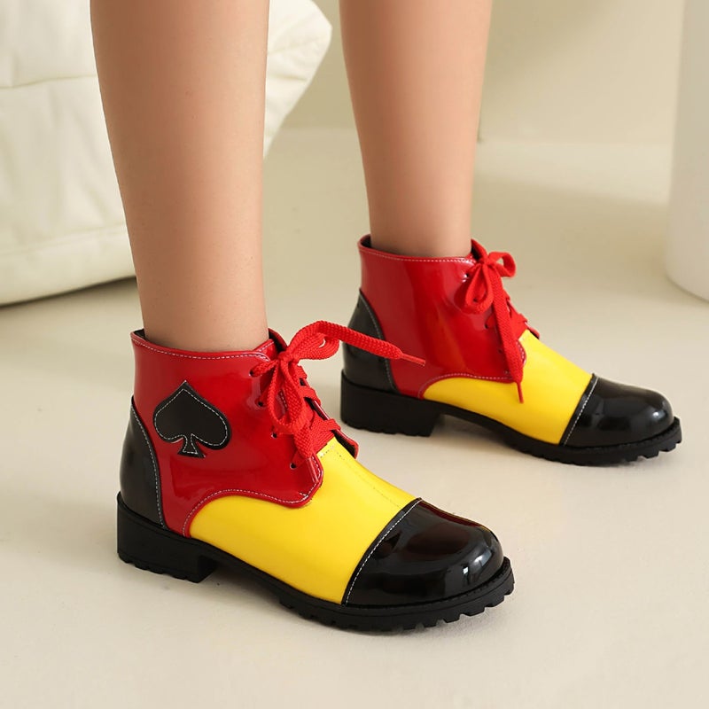 2024 Winter New Short Boots Clown Shoes 40-46 Low Heel Round Head Color Matching Lace-Up Low Tube Women'S Boots - Image 5