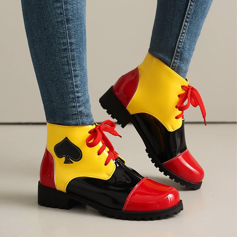 2024 Winter New Short Boots Clown Shoes 40-46 Low Heel Round Head Color Matching Lace-Up Low Tube Women'S Boots - Image 3