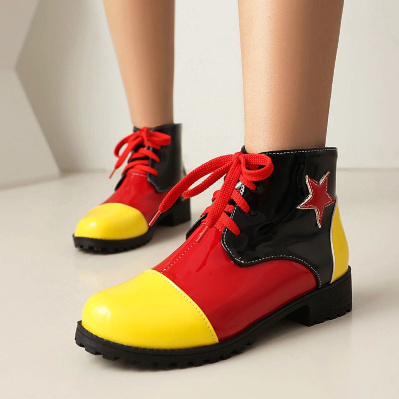 2024 Winter New Short Boots Clown Shoes 40-46 Low Heel Round Head Color Matching Lace-Up Low Tube Women'S Boots - Image 4