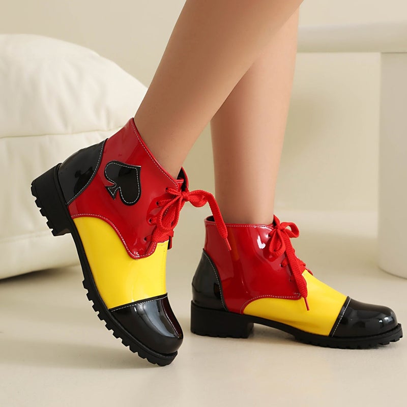 2024 Winter New Short Boots Clown Shoes 40-46 Low Heel Round Head Color Matching Lace-Up Low Tube Women'S Boots - Image 2